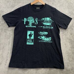 Paul Smith Shirt Mens Medium Black Multiple Logo Graphic Print Skull Tee Cotton